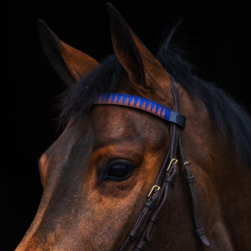 Sharktooth Horse Browband Veg. Tanned Leather - Brown/Navy